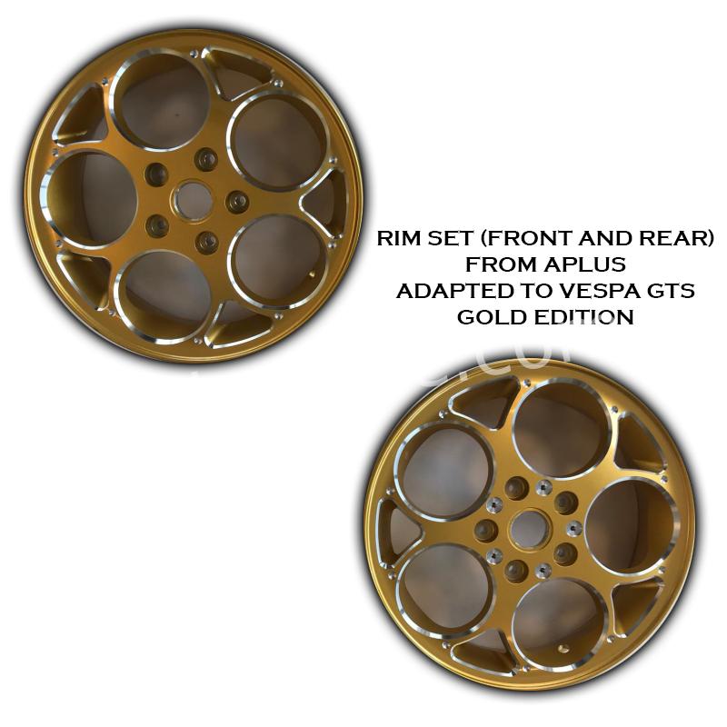 RIM SET (FRONT AND REAR) FROM APLUS ADAPTED TO VESPA GTS GOLD EDITION